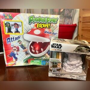 Super Mario Piranha Plant Escape Game and Star Wars Grogu Vinyl Set